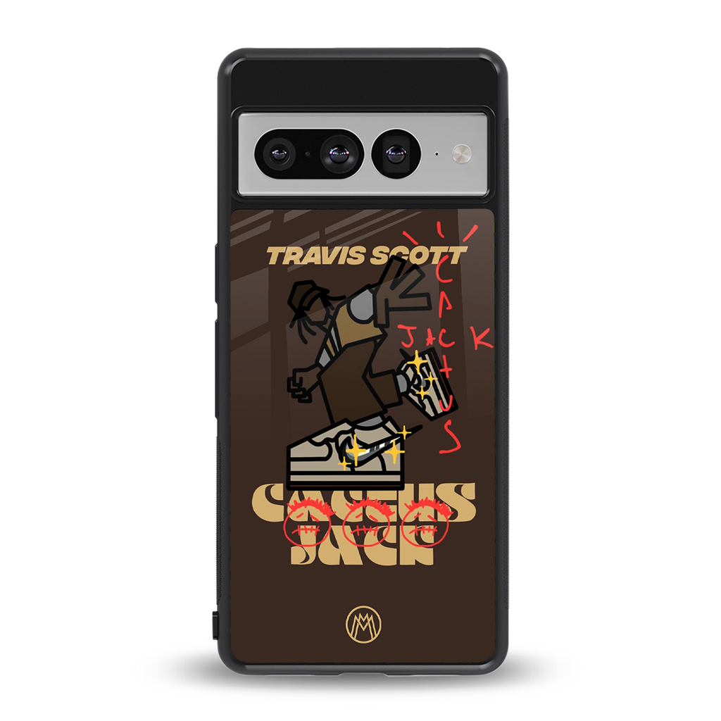 cactus jack travis scott brown back phone cover | glass case for google pixel 7 pro