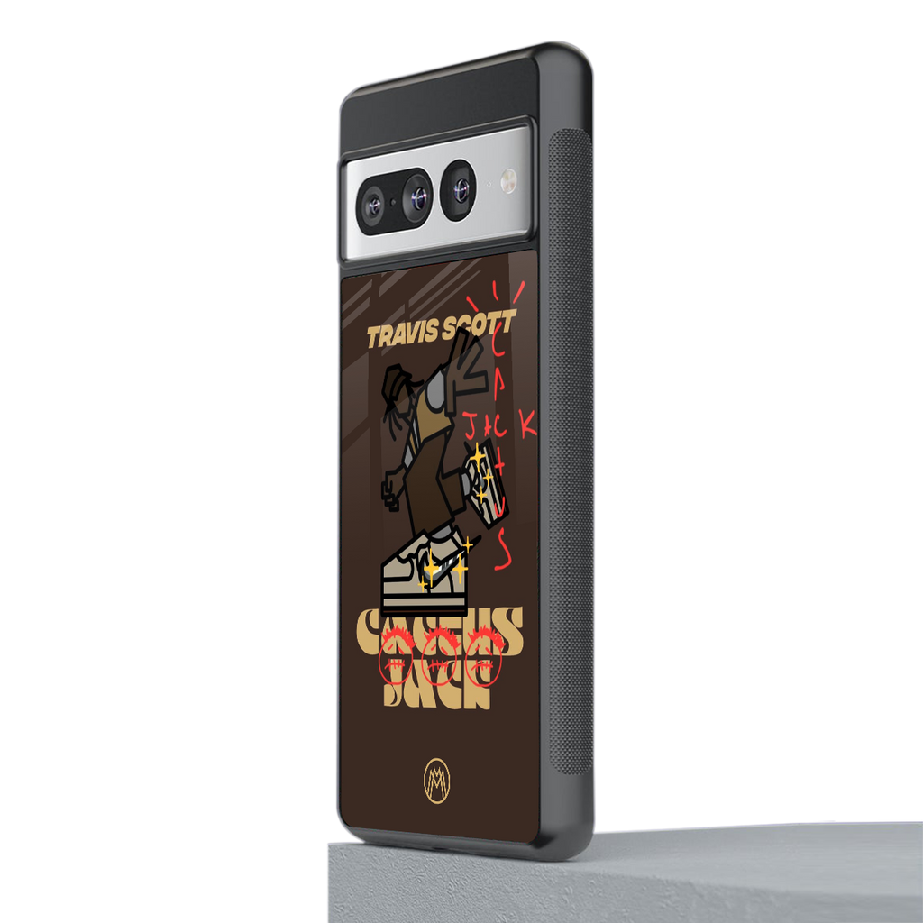 cactus jack travis scott brown back phone cover | glass case for google pixel 7 pro
