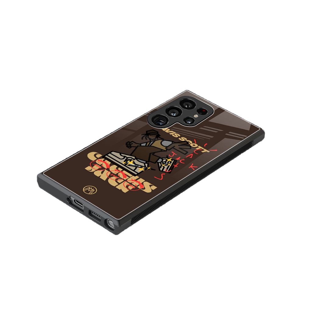 cactus jack travis scott brown back phone cover | glass case for samsung galaxy s23 ultra
