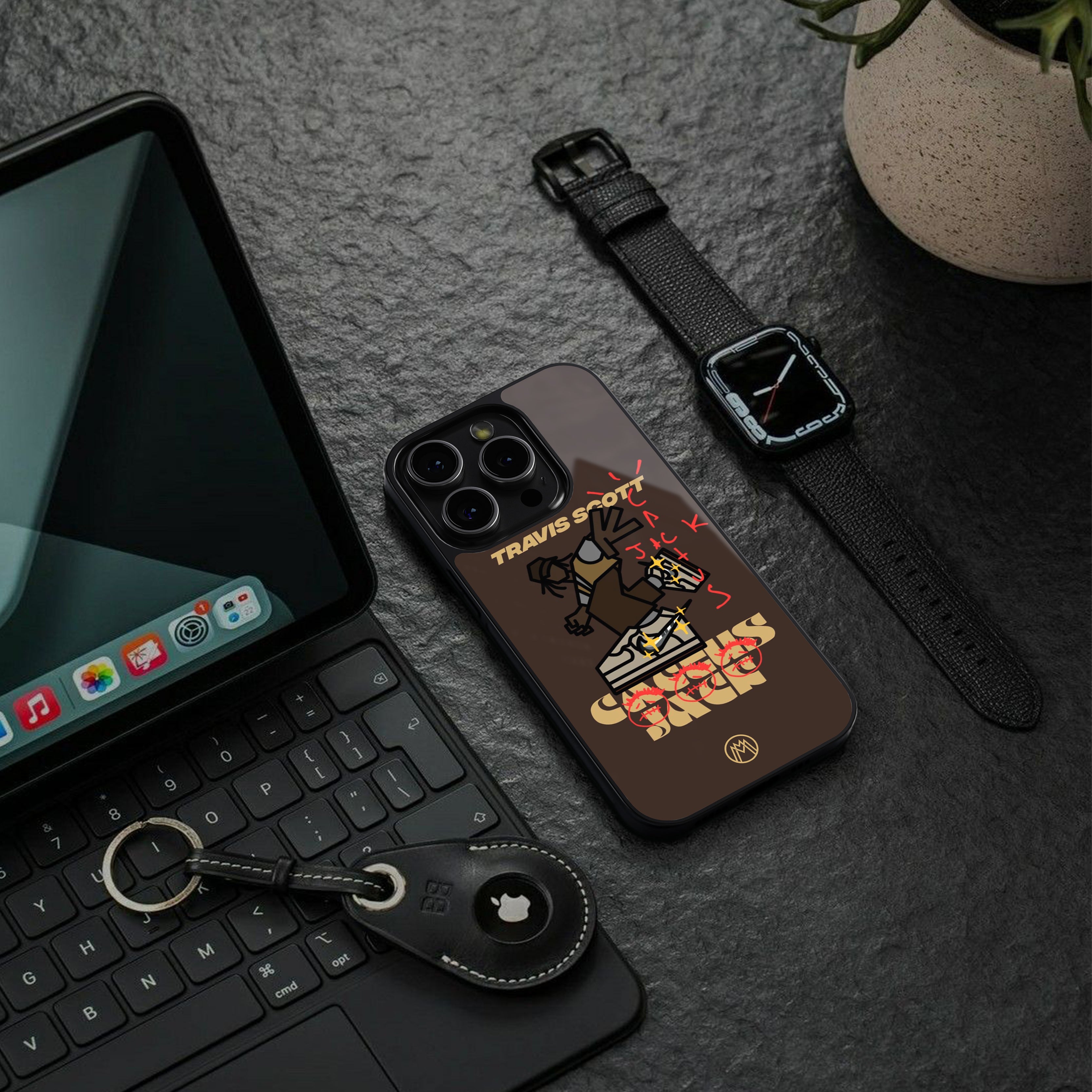 cactus jack travis scott brown back phone cover | glass case for iphone 15 plus