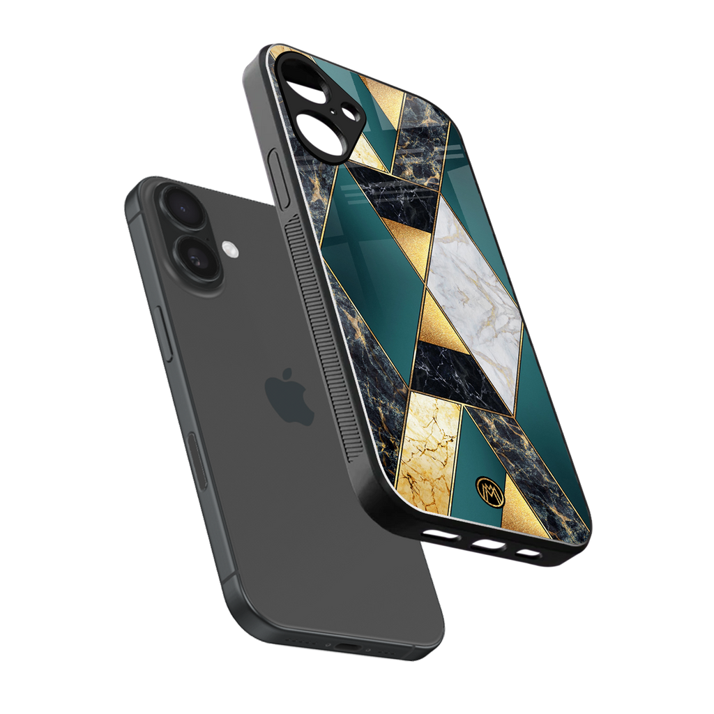 cadmium gold marble back phone cover | glass case for iphone 16 plus
