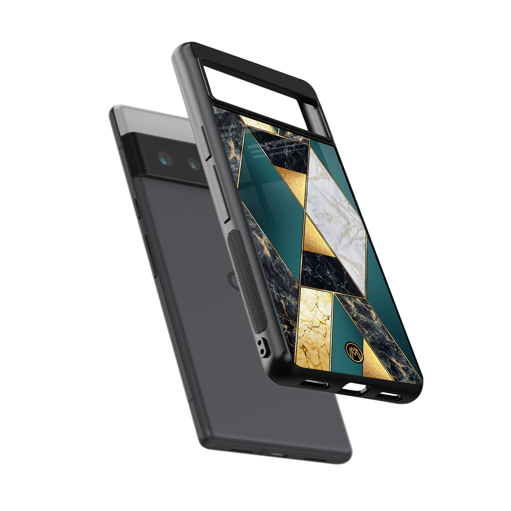 cadmium gold marble back phone cover | glass case for google pixel 6 pro