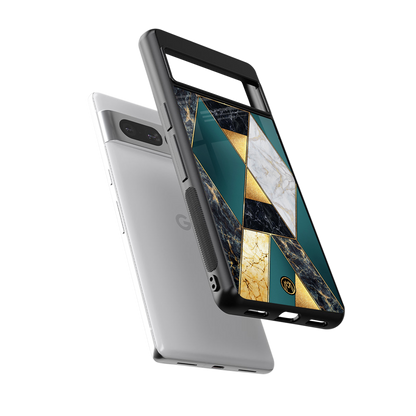 cadmium gold marble back phone cover | glass case for google pixel 7 pro