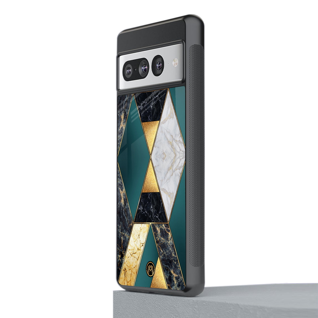 cadmium gold marble back phone cover | glass case for google pixel 7 pro