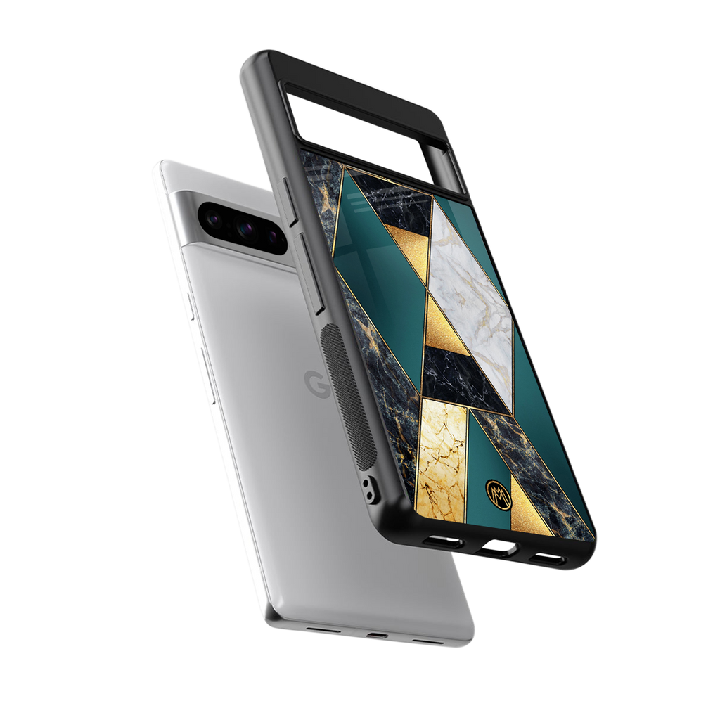 cadmium gold marble back phone cover | glass case for google pixel 8 pro