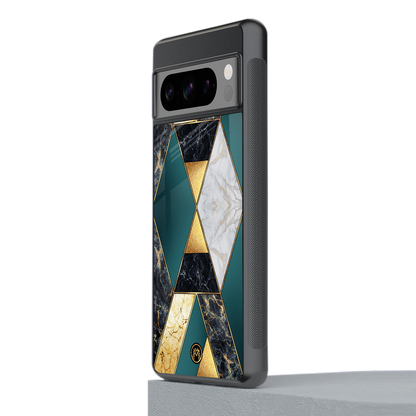 cadmium gold marble back phone cover | glass case for google pixel 8 pro