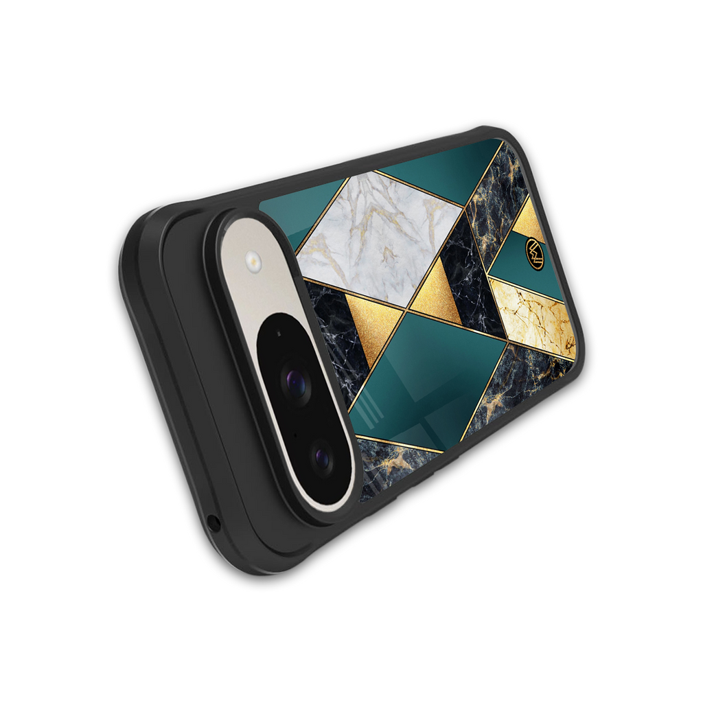 cadmium gold marble back phone cover | glass case for google pixel 9