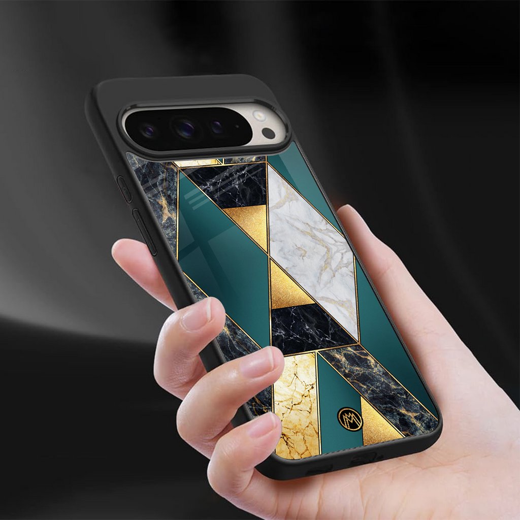 cadmium gold marble back phone cover | glass case for google pixel 9 pro