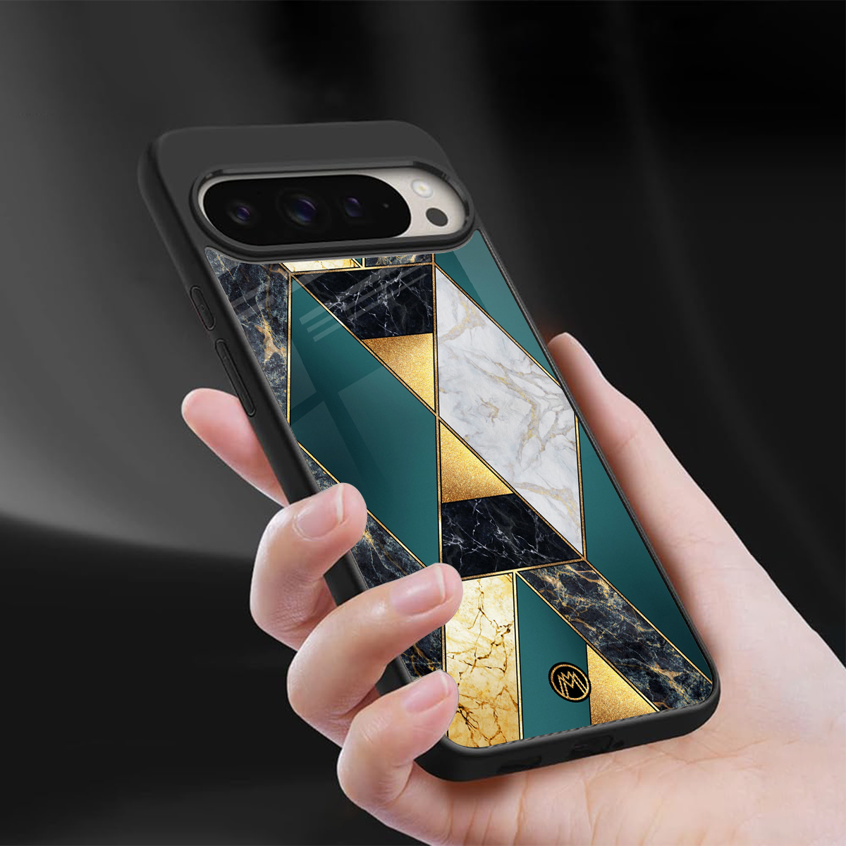 cadmium gold marble back phone cover | glass case for google pixel 9 pro xl