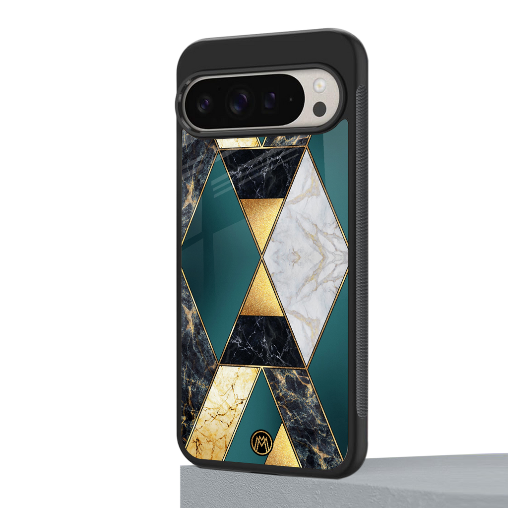 cadmium gold marble back phone cover | glass case for google pixel 9 pro