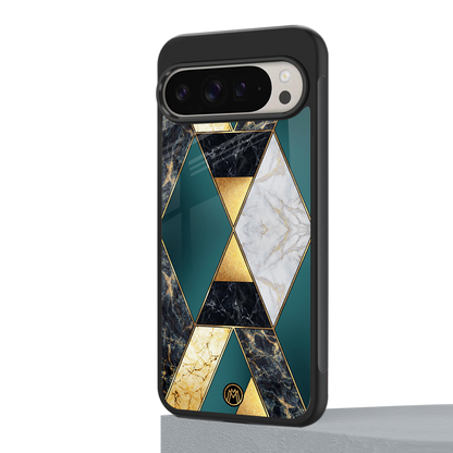 cadmium gold marble back phone cover | glass case for google pixel 9 pro xl