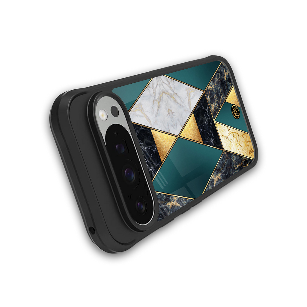 cadmium gold marble back phone cover | glass case for google pixel 9 pro