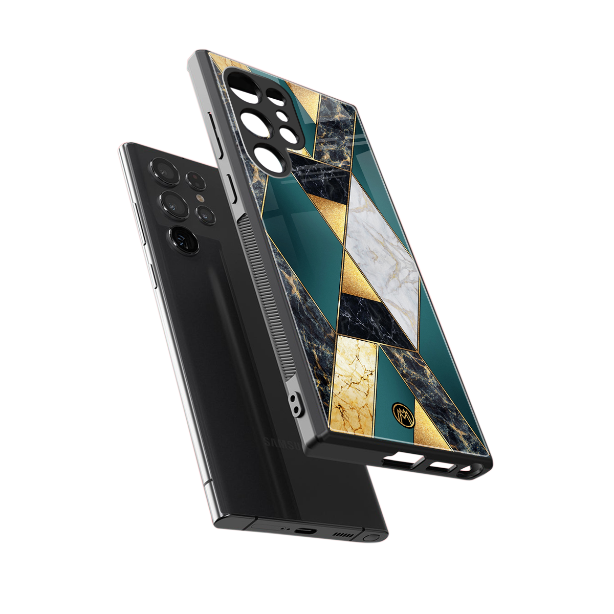 cadmium gold marble back phone cover | glass case for samsung galaxy s23 ultra