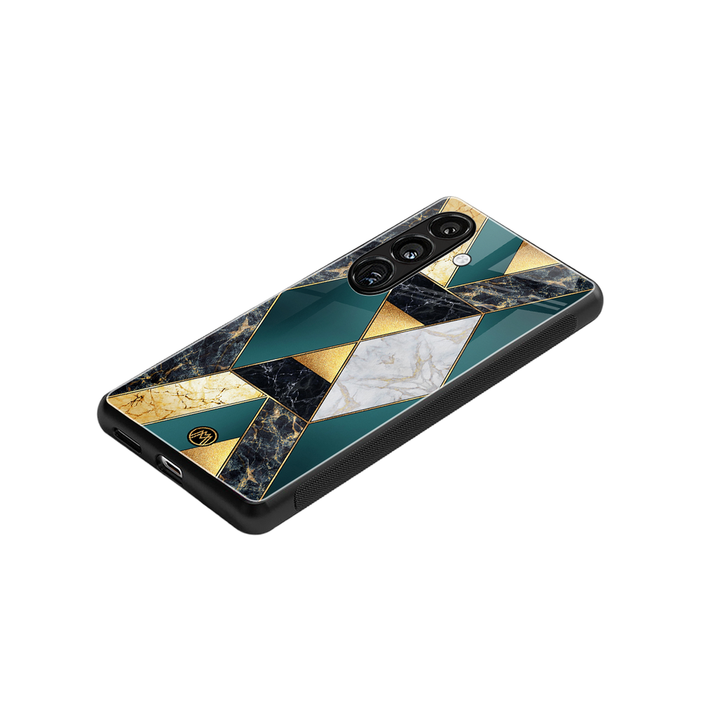 cadmium gold marble back phone cover | glass case for samsung galaxy s25 plus