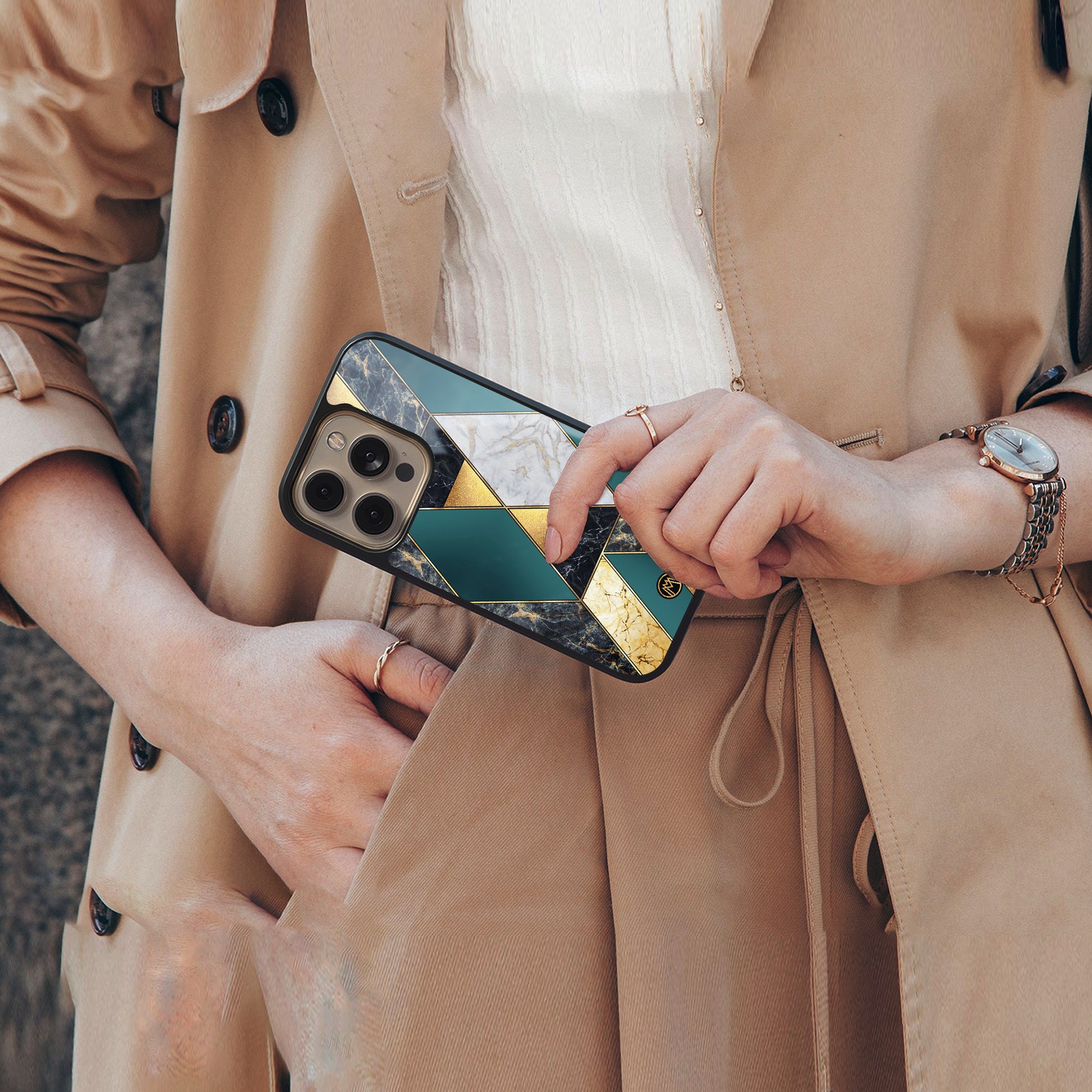 cadmium gold marble back phone cover | glass case for iphone 16 pro max