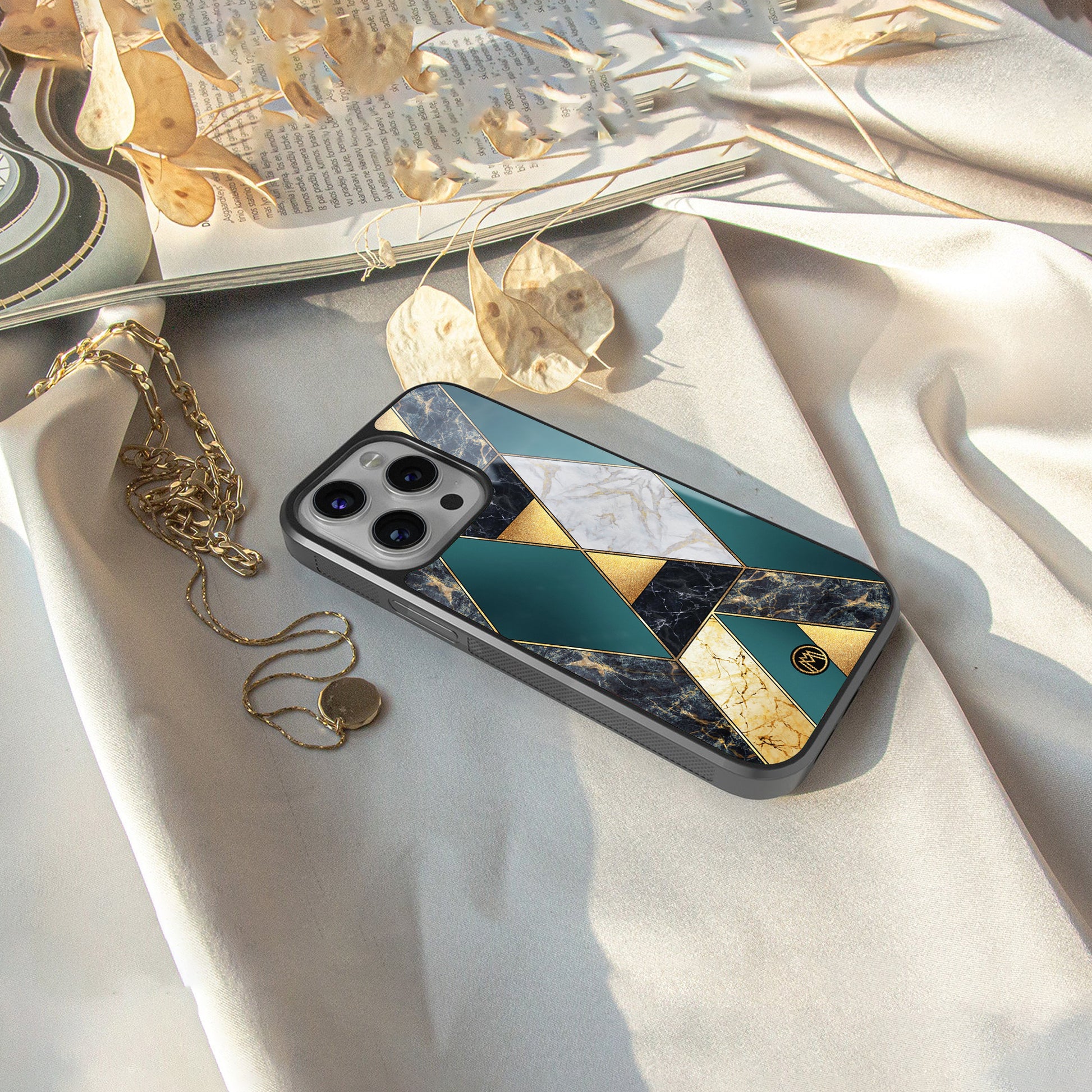 cadmium gold marble back phone cover | glass case for iphone 16 pro max