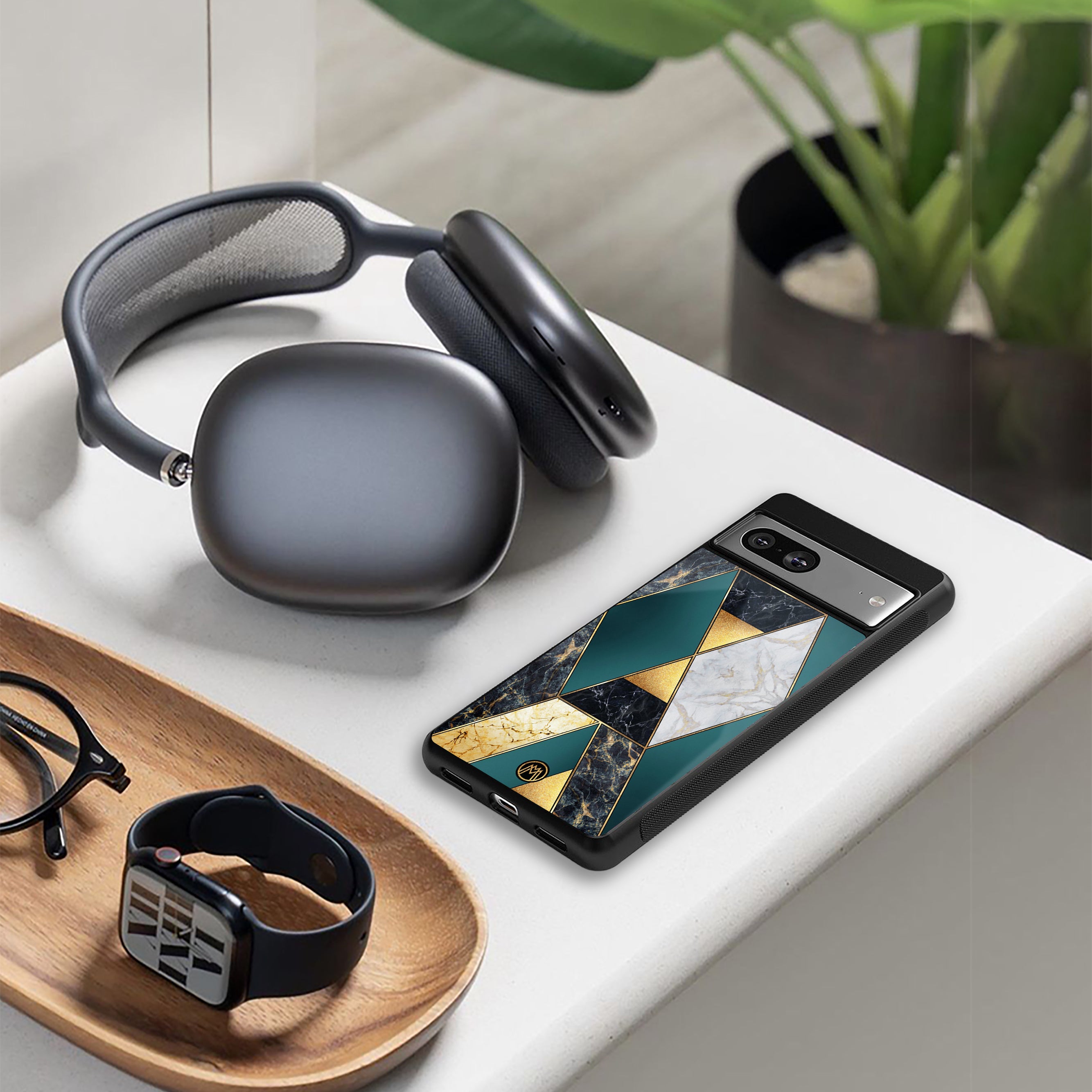 cadmium gold marble back phone cover | glass case for iphone 16 plus
