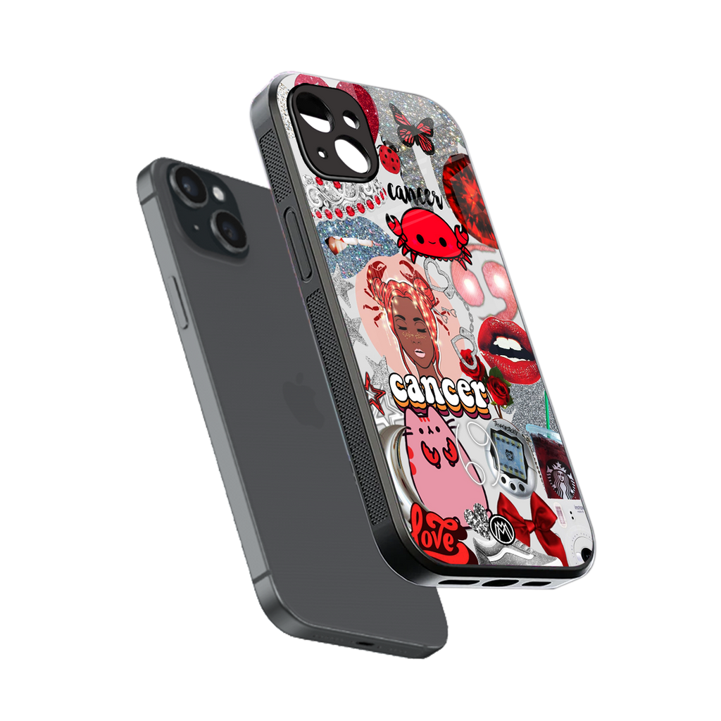 cancer aesthetic collage back phone cover | glass case for iphone 15 plus
