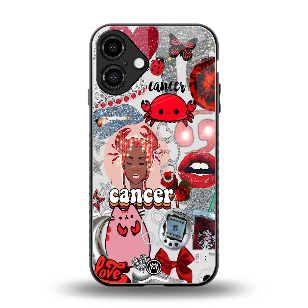 cancer aesthetic collage back phone cover | glass case for iphone 16 plus