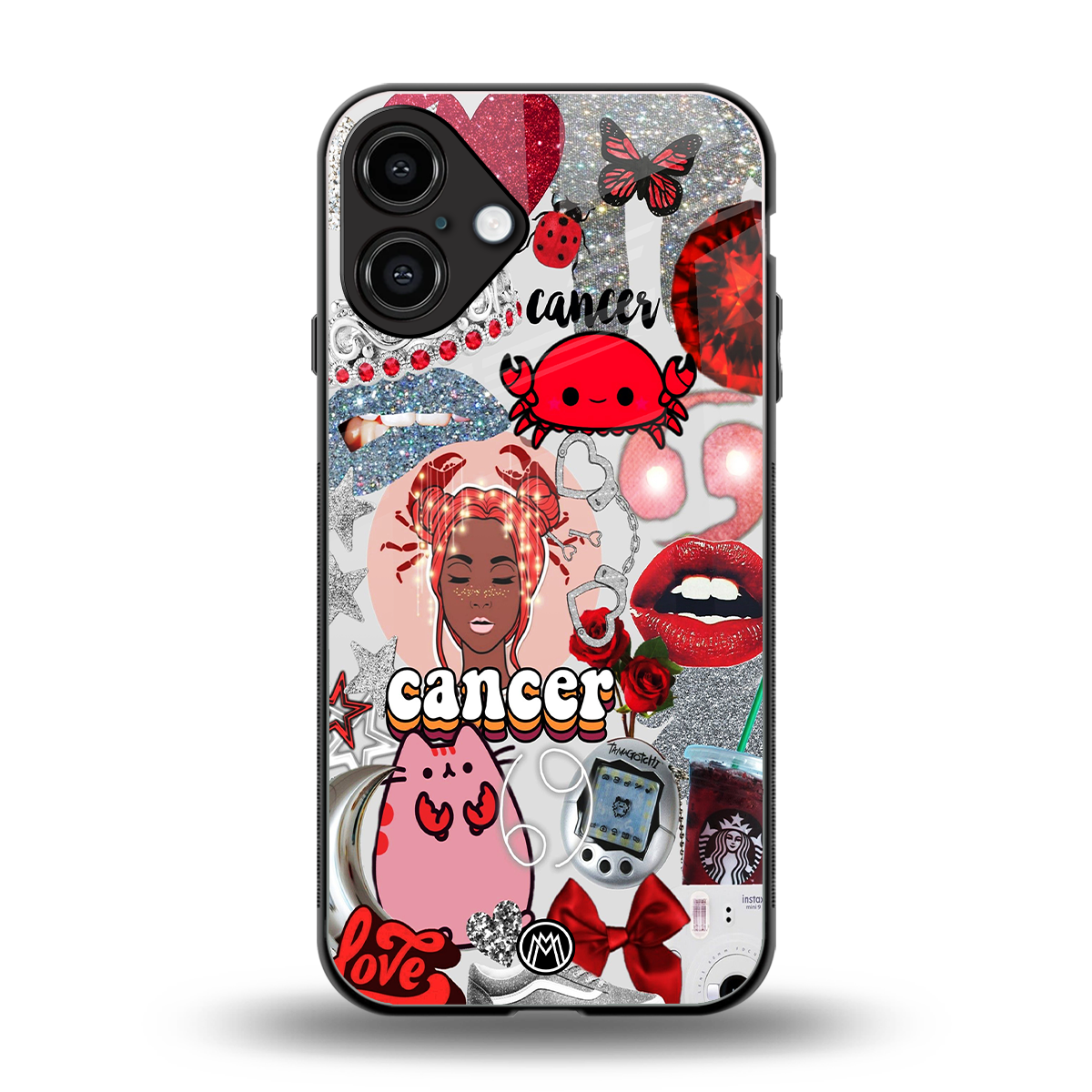 cancer aesthetic collage back phone cover | glass case for iphone 16 plus