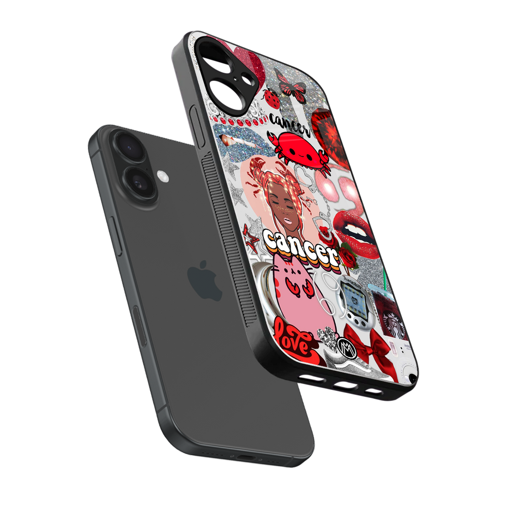 cancer aesthetic collage back phone cover | glass case for iphone 16 plus