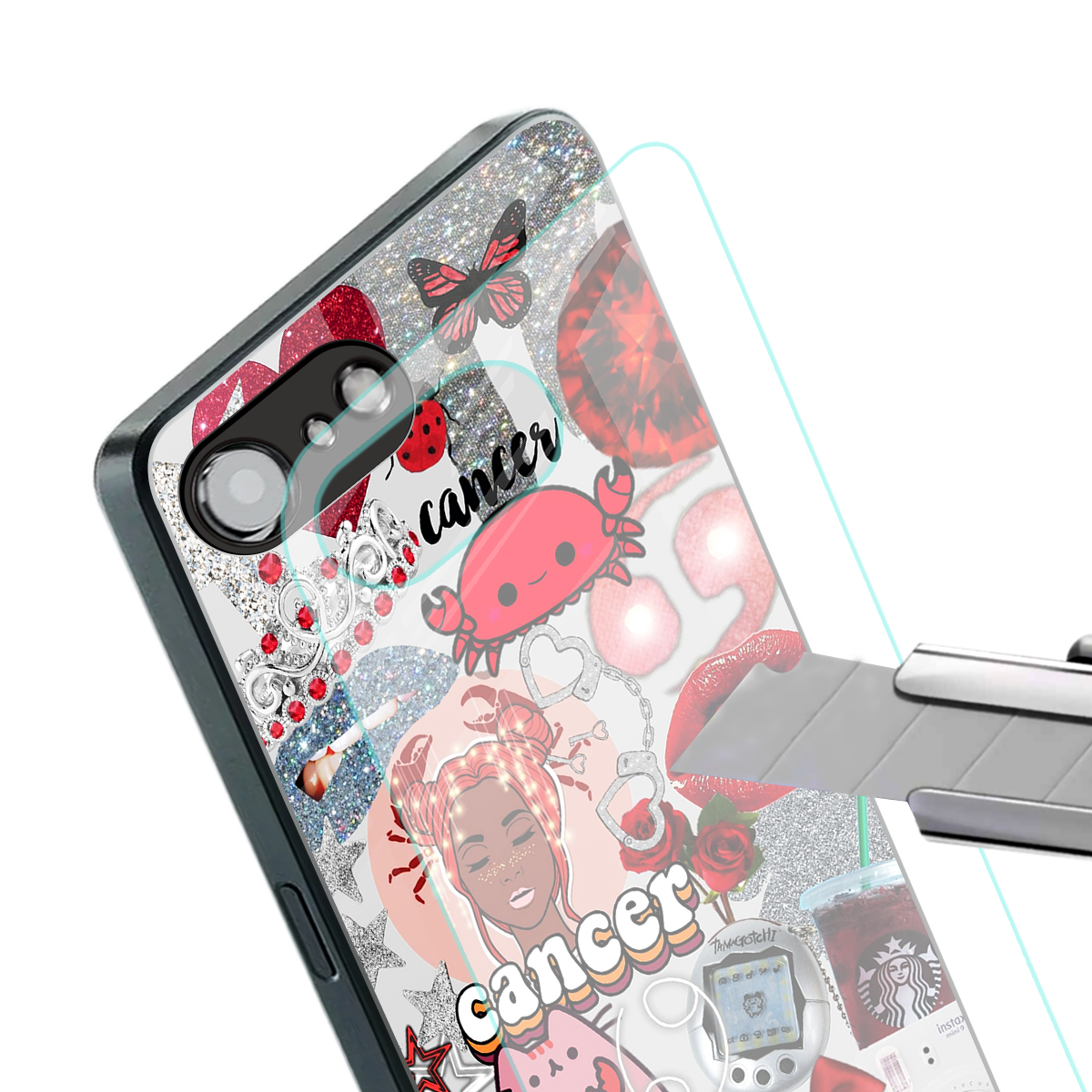 cancer aesthetic collage back phone cover | glass case for iphone 16e