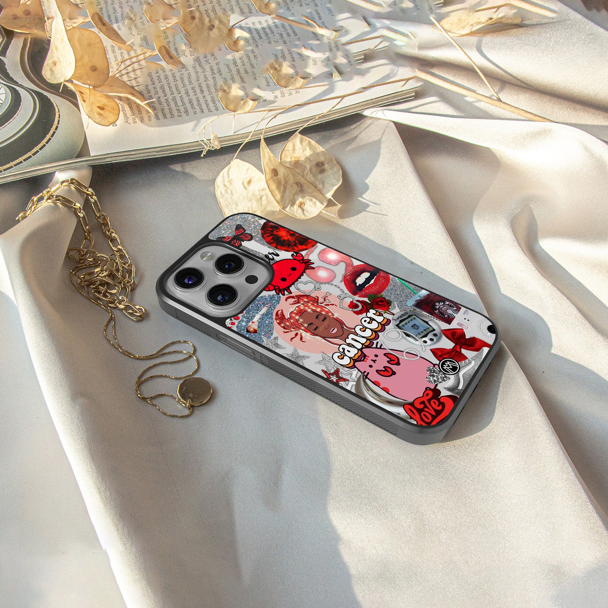 cancer aesthetic collage back phone cover | glass case for iphone 16 pro max