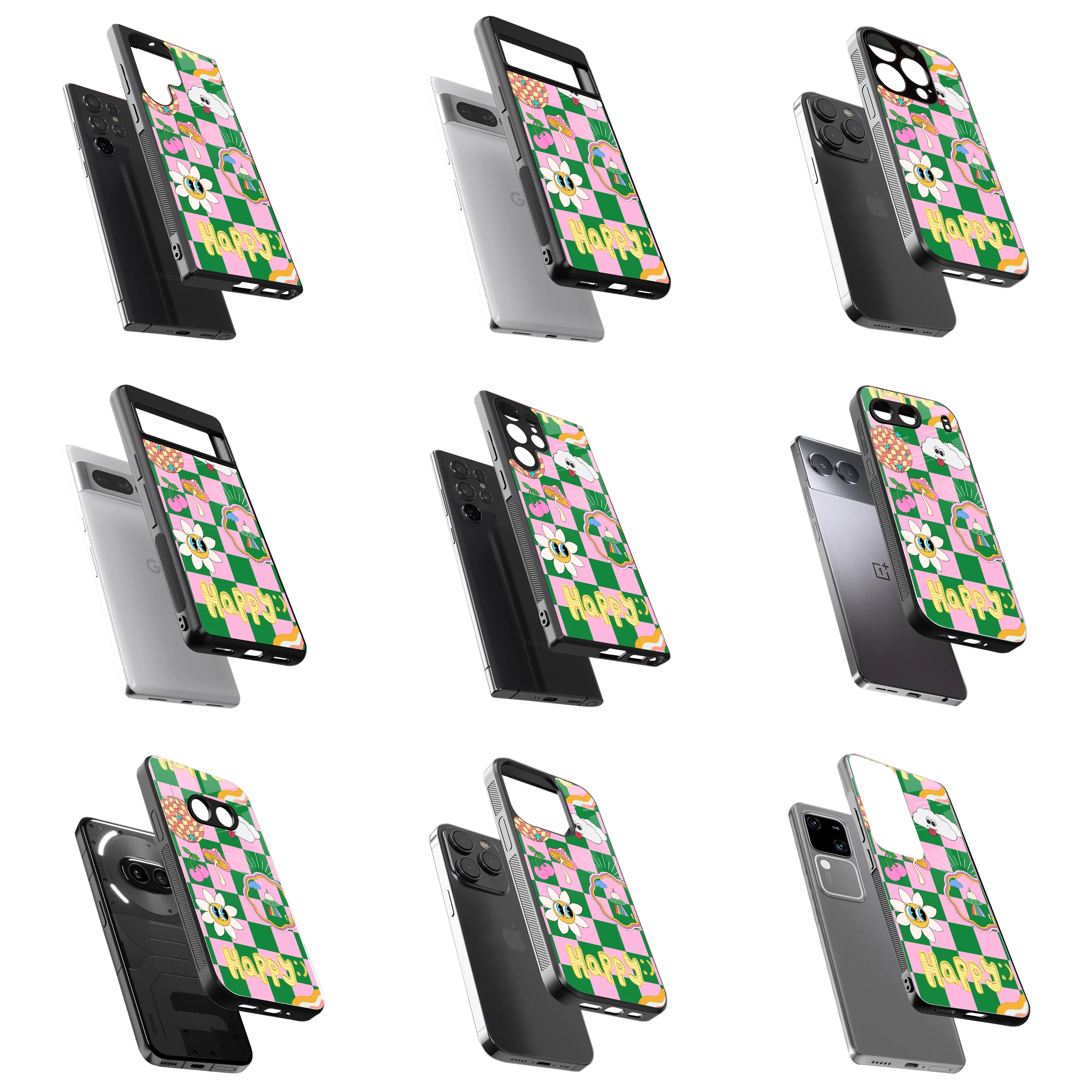 Durable Glass Back Mobile Case for iPhone, Samsung, OnePlus, Google Pixel, Redmi, Vivo, Oppo