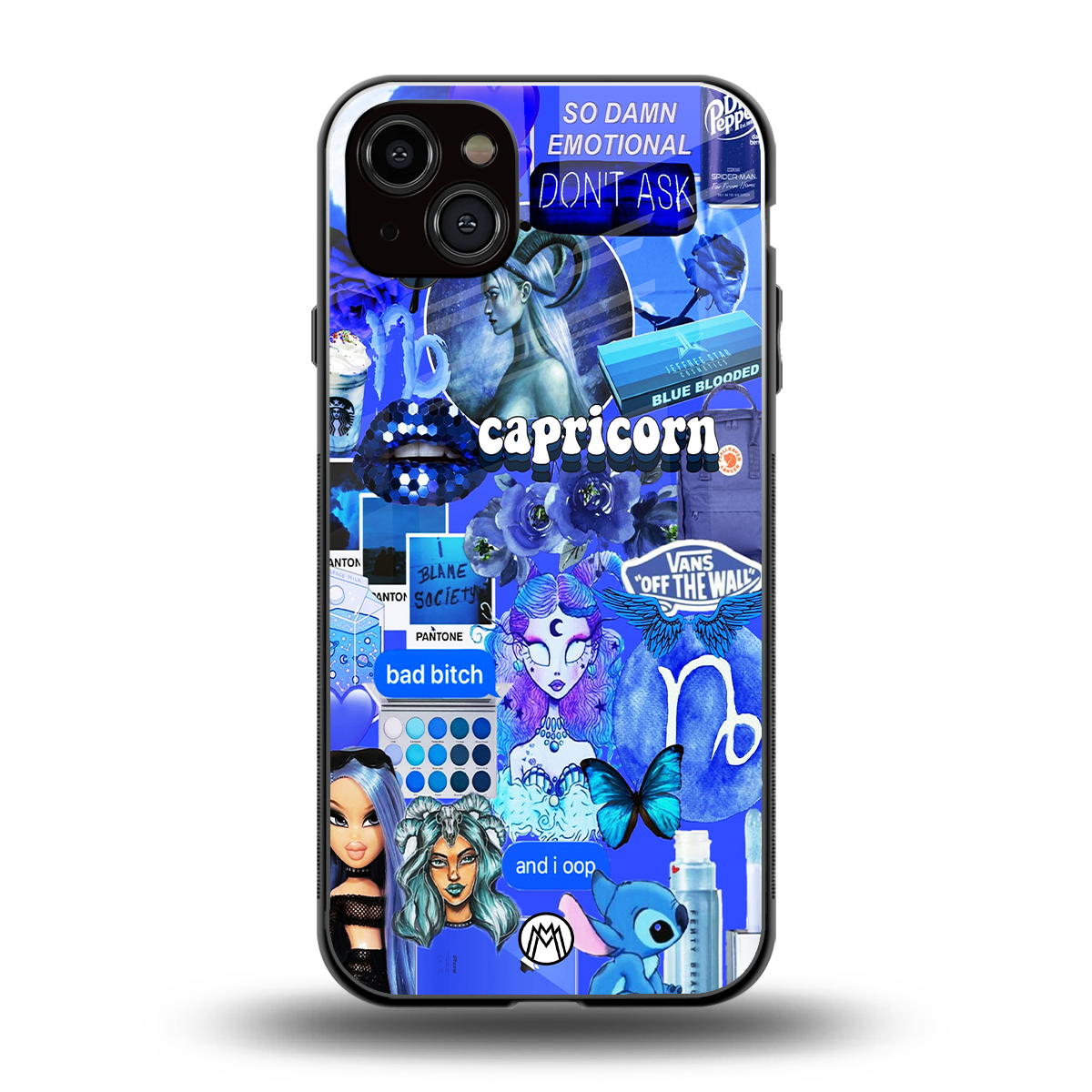 capricorn aesthetic collage back phone cover | glass case for iphone 15 plus
