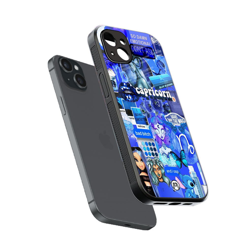 capricorn aesthetic collage back phone cover | glass case for iphone 15 plus