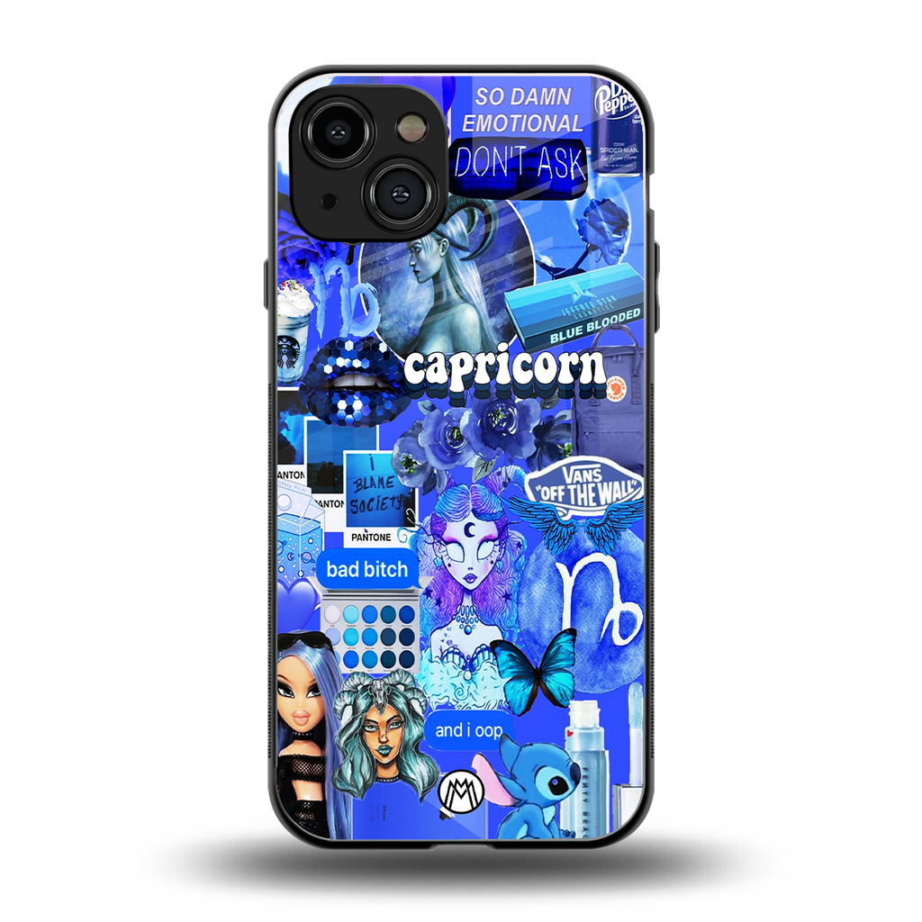 capricorn aesthetic collage back phone cover | glass case for iphone 15