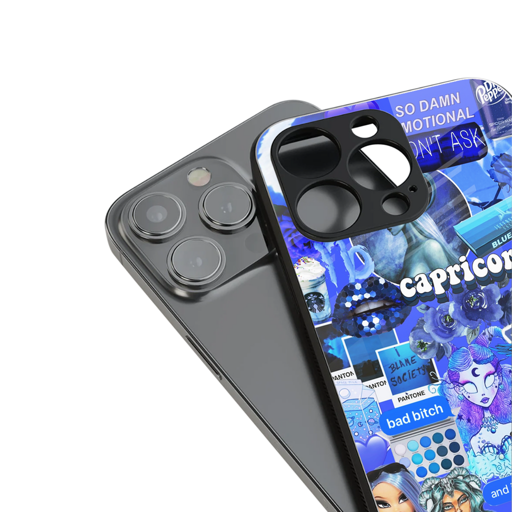capricorn aesthetic collage back phone cover | glass case for iphone 15