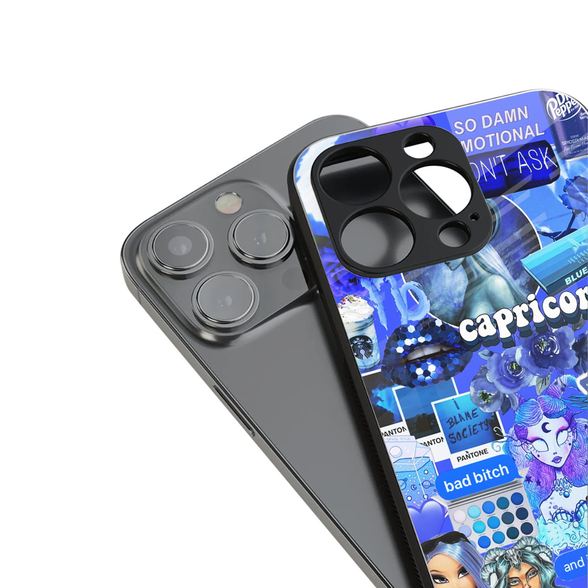 capricorn aesthetic collage back phone cover | glass case for iphone 14