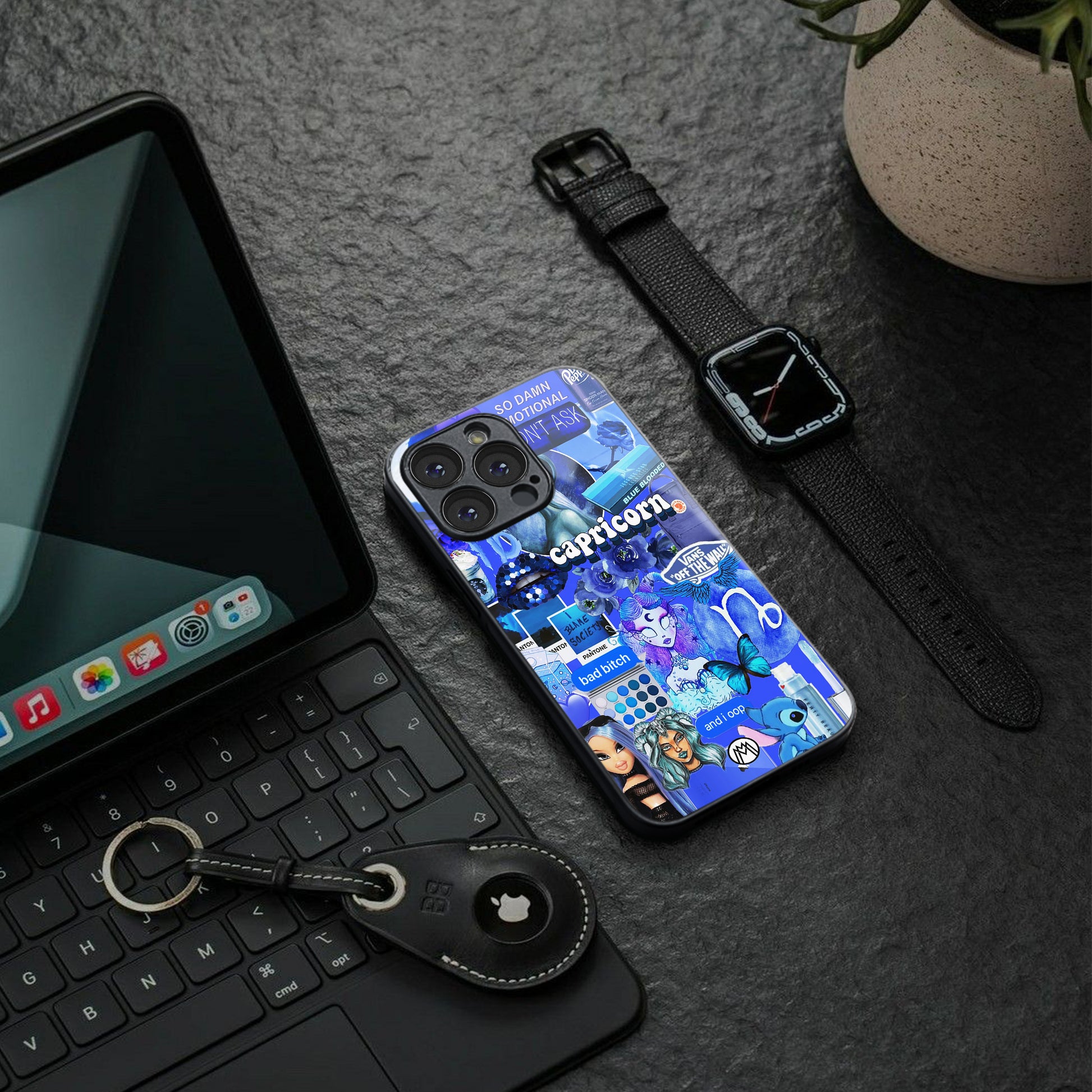 capricorn aesthetic collage back phone cover | glass case for iphone 15 pro