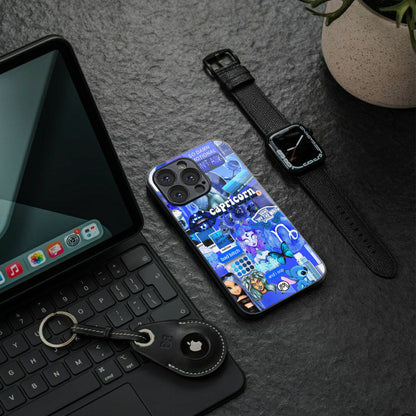 capricorn aesthetic collage back phone cover | glass case for iphone 15 pro