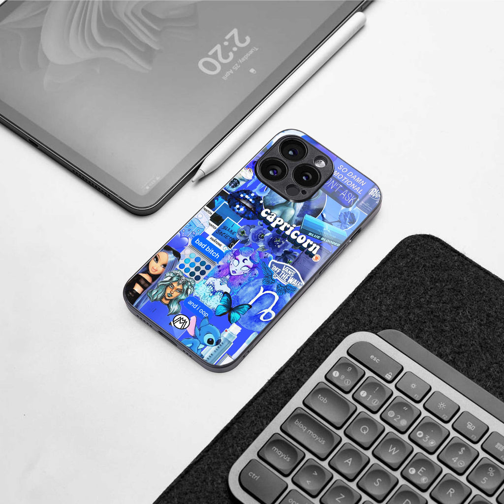 capricorn aesthetic collage back phone cover | glass case for samsung galaxy s25 plus