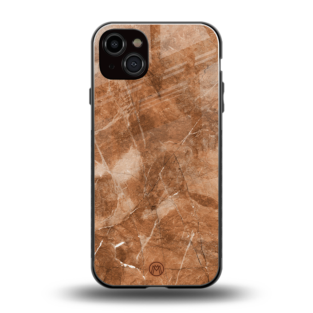 caramel brown marble back phone cover | glass case for iphone 15 plus