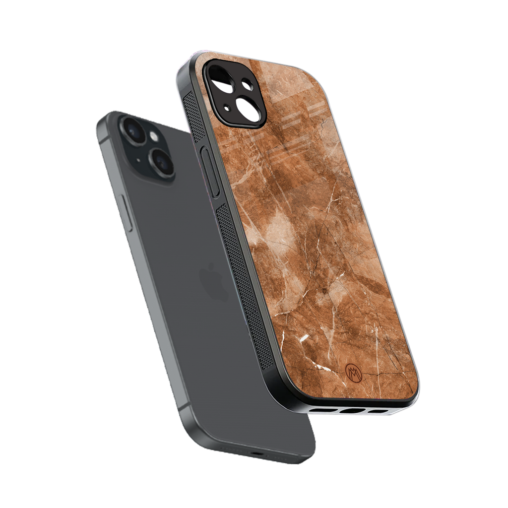 caramel brown marble back phone cover | glass case for iphone 15 plus