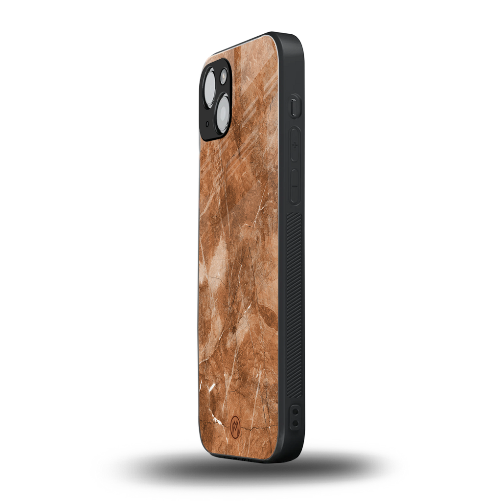 caramel brown marble back phone cover | glass case for iphone 14 plus