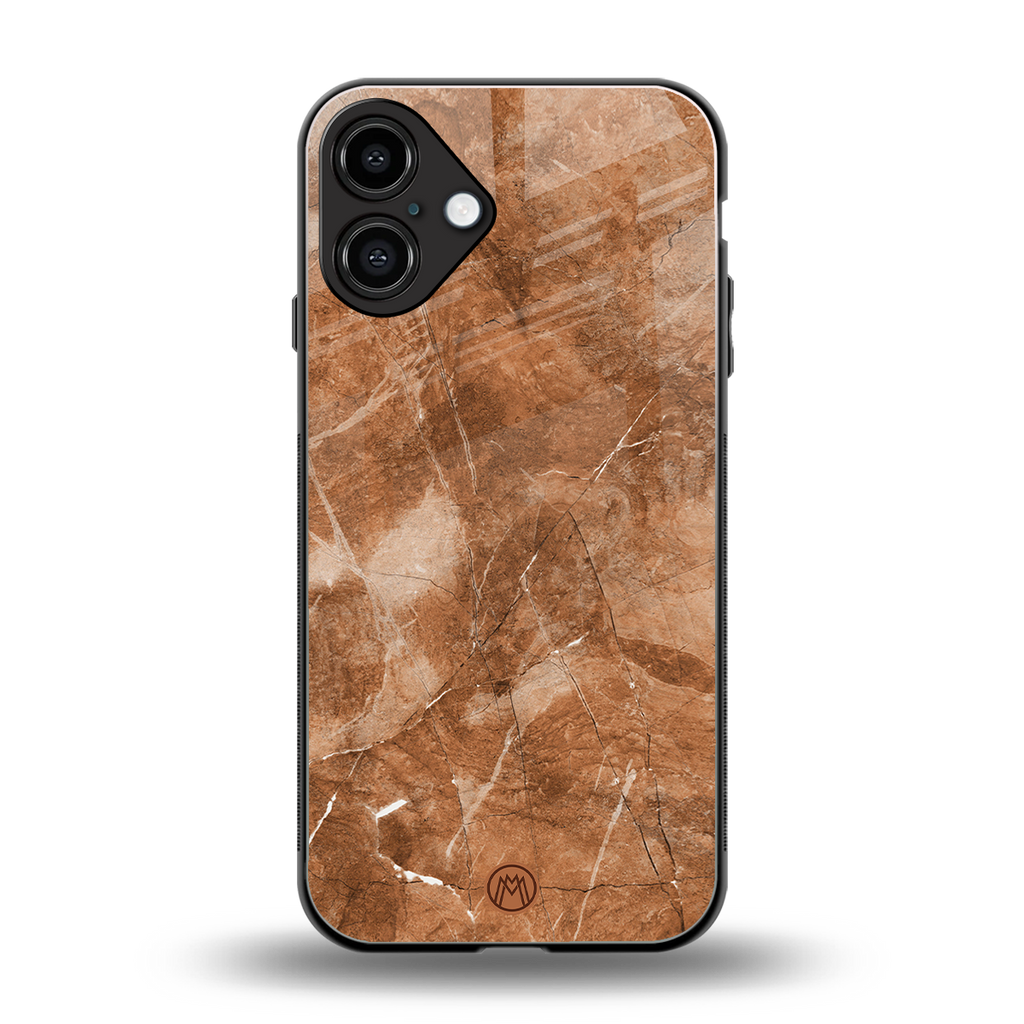 caramel brown marble back phone cover | glass case for iphone 16 plus