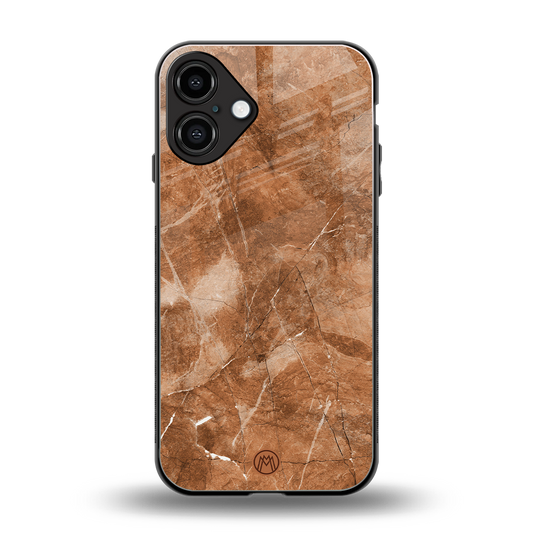caramel brown marble back phone cover | glass case for iphone 16 plus