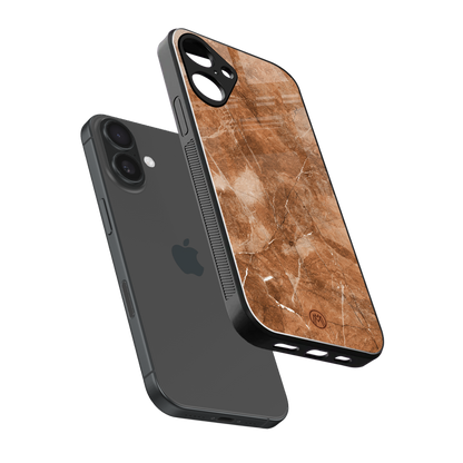 caramel brown marble back phone cover | glass case for iphone 16 plus