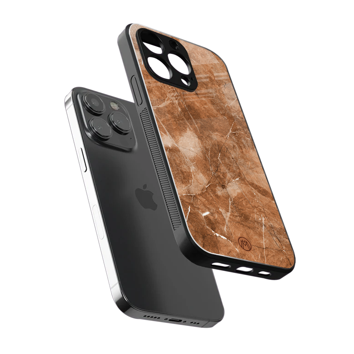 caramel brown marble back phone cover | glass case for iphone 16 pro max