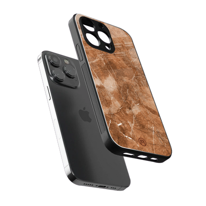 caramel brown marble back phone cover | glass case for iphone 16 pro max