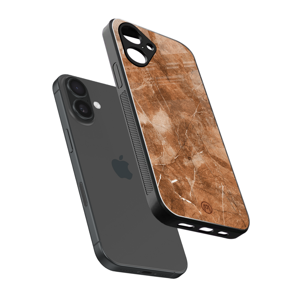 caramel brown marble back phone cover | glass case for iphone 16