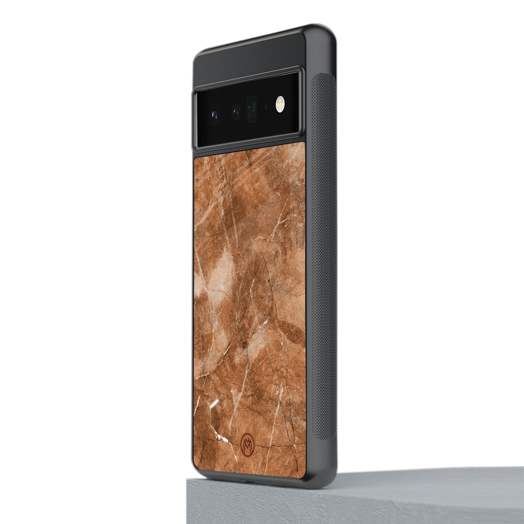 caramel brown marble back phone cover | glass case for google pixel 6 pro