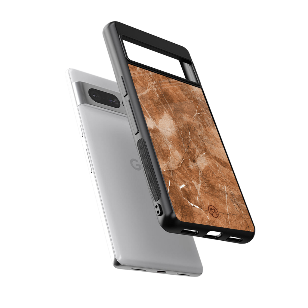 caramel brown marble back phone cover | glass case for google pixel 7 pro