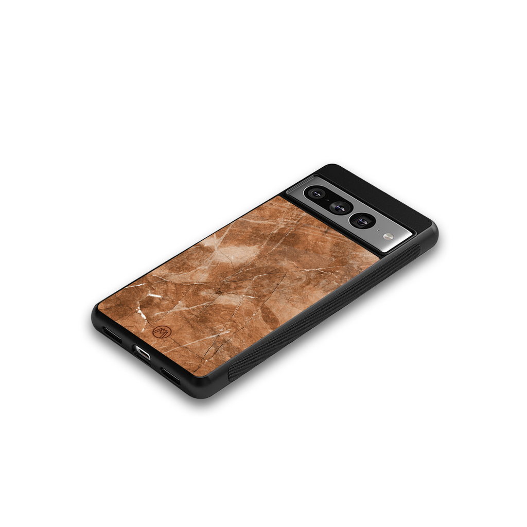 caramel brown marble back phone cover | glass case for google pixel 7 pro