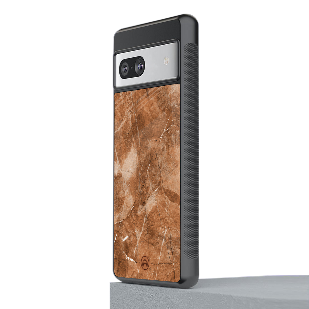 caramel brown marble back phone cover | glass case for Google Pixel 7
