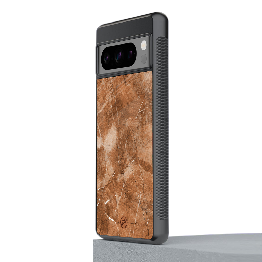 caramel brown marble back phone cover | glass case for google pixel 8 pro